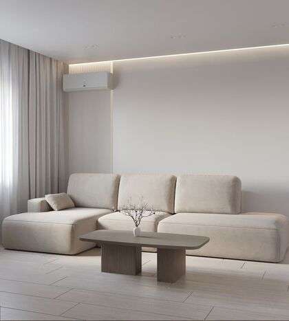 Interior luminoso y ordenado con estilo minimalista en tonos claros